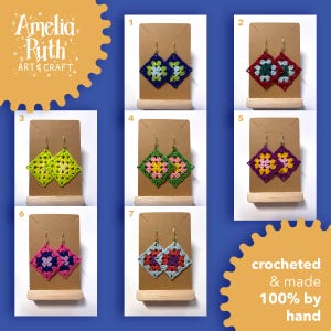 Crochet Granny Square Earrings - 100% hand-crocheted and made