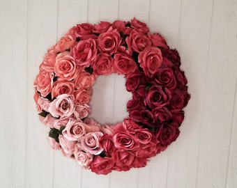 Valentine's Day Gift, Rose Wine Wreath, Ombre Wreath, Red Burgundy Elegant Wreath, Wedding Gift, Farmhouse Decor, Large 20 inch, Mixed Rose