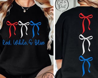 4thOfJuly SVG, 4th Of July PNG Red White And Blue Coquette Bows SvG, Front & Back SVG Instant Download, Uv Dtf File