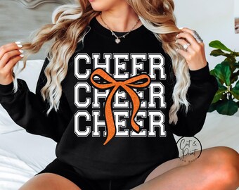 Cheer SVG, Cheer PNG, Faux Glitter Orange & White SvG, Glitter Cheer Bow Png, Instant Download, Cricut Cut Files, Silhouette Cut File, Print
