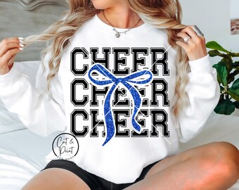 Cheer SVG, Cheer PNG, Faux Glitter Royal & Black SvG, Glitter Cheer Bow Png, Instant Download, Cricut Cut Files, Silhouette Cut File, Print