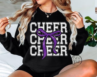 Cheer SVG, Cheer PNG, Faux Glitter Purple & White SvG, Glitter Cheer Bow Png, Instant Download, Cricut Cut Files, Silhouette Cut File, Print