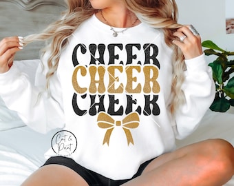 Cheer SVG, Cheer PNG, Faux Glitter Black And Gold SvG, Glitter Cheer Bow Png, Instant Download, Cricut Cut Files, Silhouette Cut File, Print
