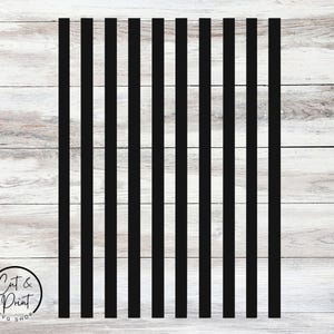 May include: Black vertical stripes on a white wooden background. The stripes are evenly spaced and run from top to bottom. The image includes the text "Cut & Print SVG Shop" in a circular design at the bottom left.