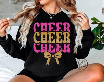 Cheer SVG, Cheer PNG, Faux Glitter Pink And Gold SvG, Glitter Cheer Bow Png, Instant Download, Cricut Cut Files, Silhouette Cut File, Print