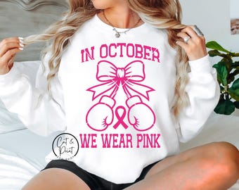 Breast Cancer SVG, Breast Cancer PNG, In October We Wear Pink SvG, Cancer Ribbon Coquette Bow SvG, Cricut Cut File, Silhouette Cut File