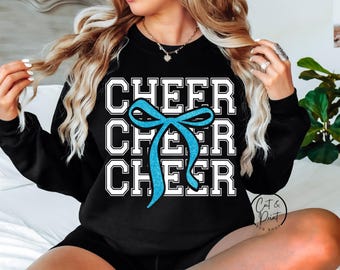 Cheer SVG, Cheer PNG, Faux Glitter Teal & White SvG, Glitter Cheer Bow Png, Instant Download, Cricut Cut Files, Silhouette Cut File, Print