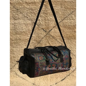Leather Travel Bag | Boho Bag | Kilim Travel Bag | vintage carpet | travel duffel bag | leather holdall | overnight bag | weekender bag