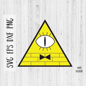 Bill Cipher SVG, Gravity Falls downloadbaar bestand, Bill Cipher digitale vector instant downloadbestanden voor snijden, gele piramide svg eps dxf