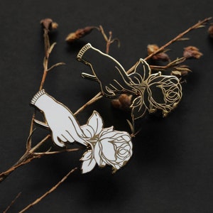 Victorian hand mourning enamel pin