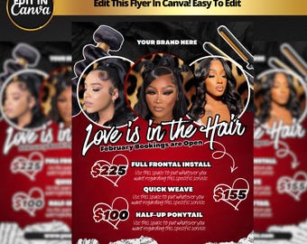 Valentine's Hair Salon Flyer Template, Canva Editable (1080x1440 px)