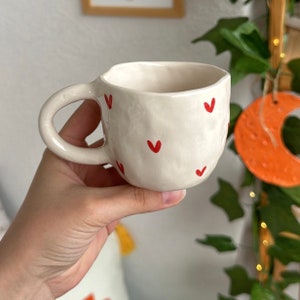 handmade ceramic red heart mug