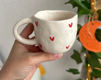 handmade ceramic red heart mug
