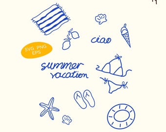Amalfi Coast Summer PNG SVG EPS, Beach Life illustrations, Mediterranean Vector Art, Canva icons, Design elements