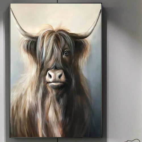 Black Highland Cow Wall Art Painting Print on Canvas for Etsy
