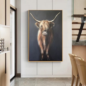 Highland Cow Cattle Canvas Art Nordic Painting Print Scandinavian Wall Art for Living Room Home Decor
