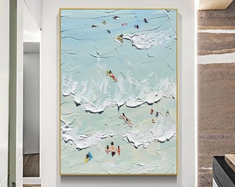 Beach Swimming Wall Art Paintings Thick Abstract 3D Handmade Oil Painting On Canvas Hotel Home Living Room Decoration Unframed