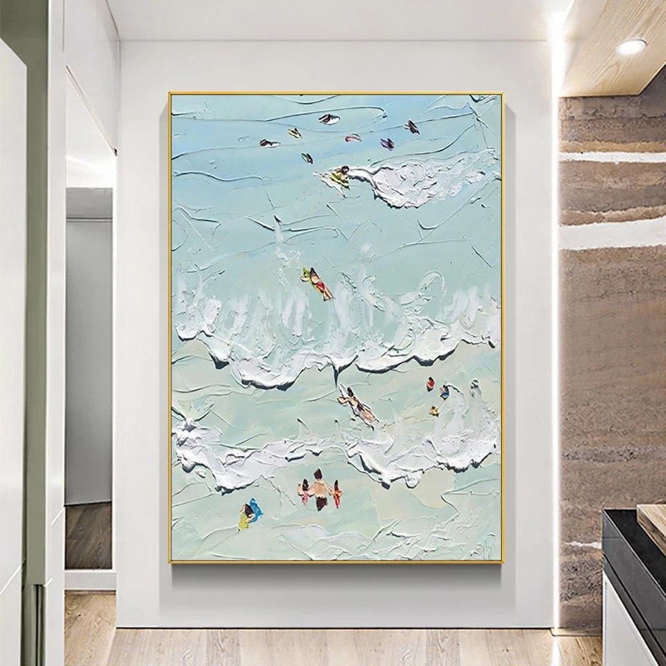 Beach Swimming Wall Art Paintings Thick Abstract 3D Handmade Oil