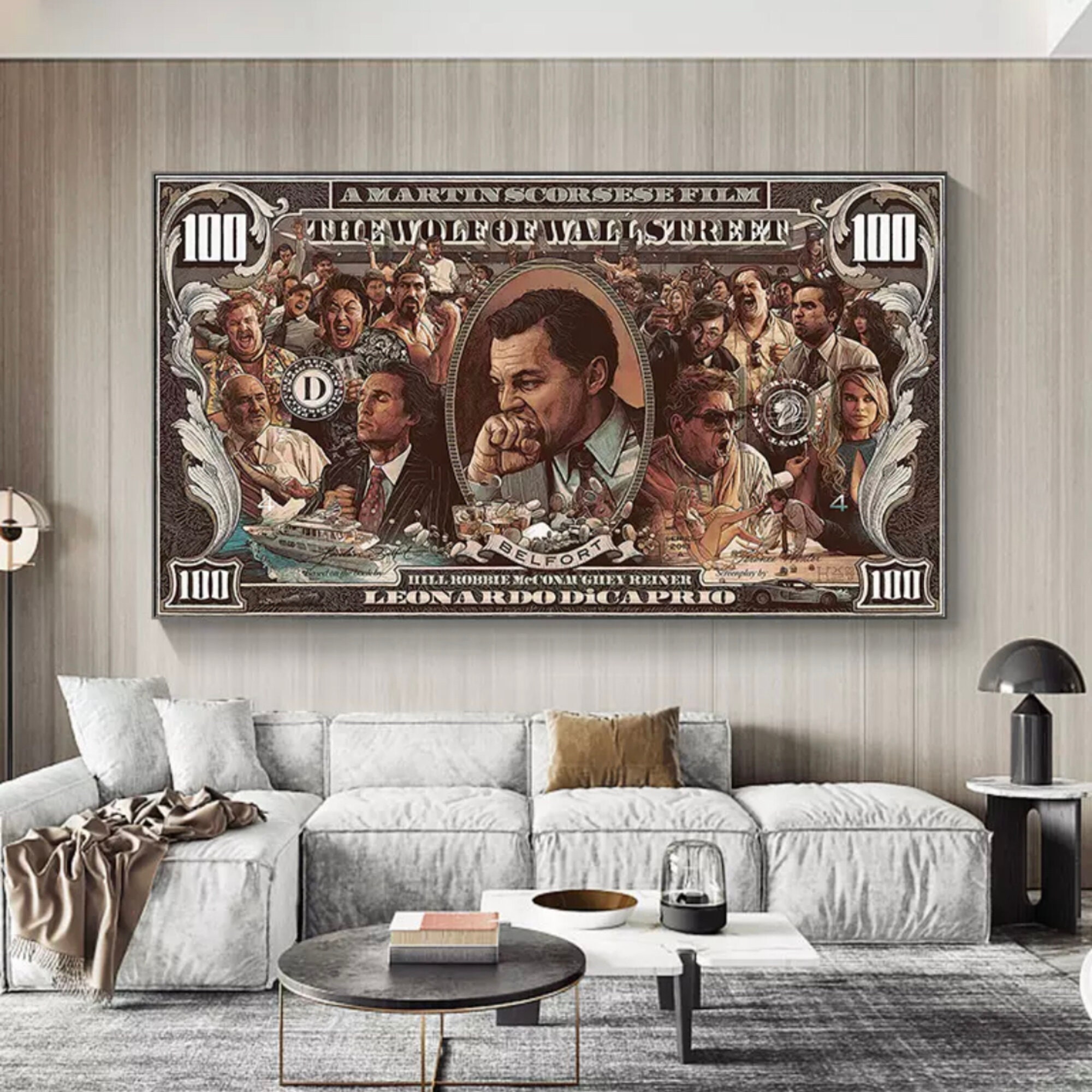 100 Dollar Bill Graffiti Painting Wolf of Wall Street Movie Scenes