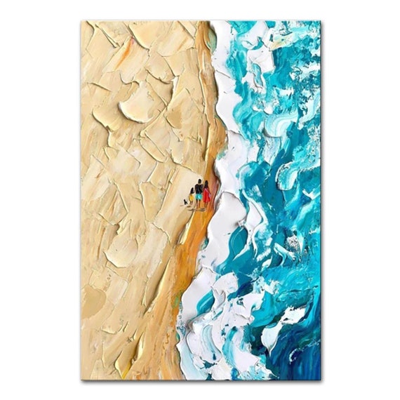 Beach Swimming Wall Art Paintings Thick Abstract 3D Handmade Oil