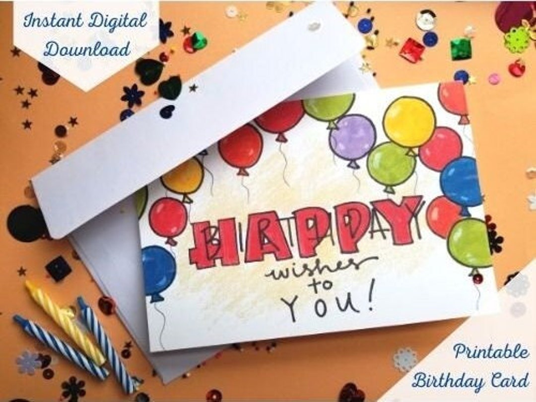 Printable Classic Birthday Card Happy Birthday Balloons and - Etsy