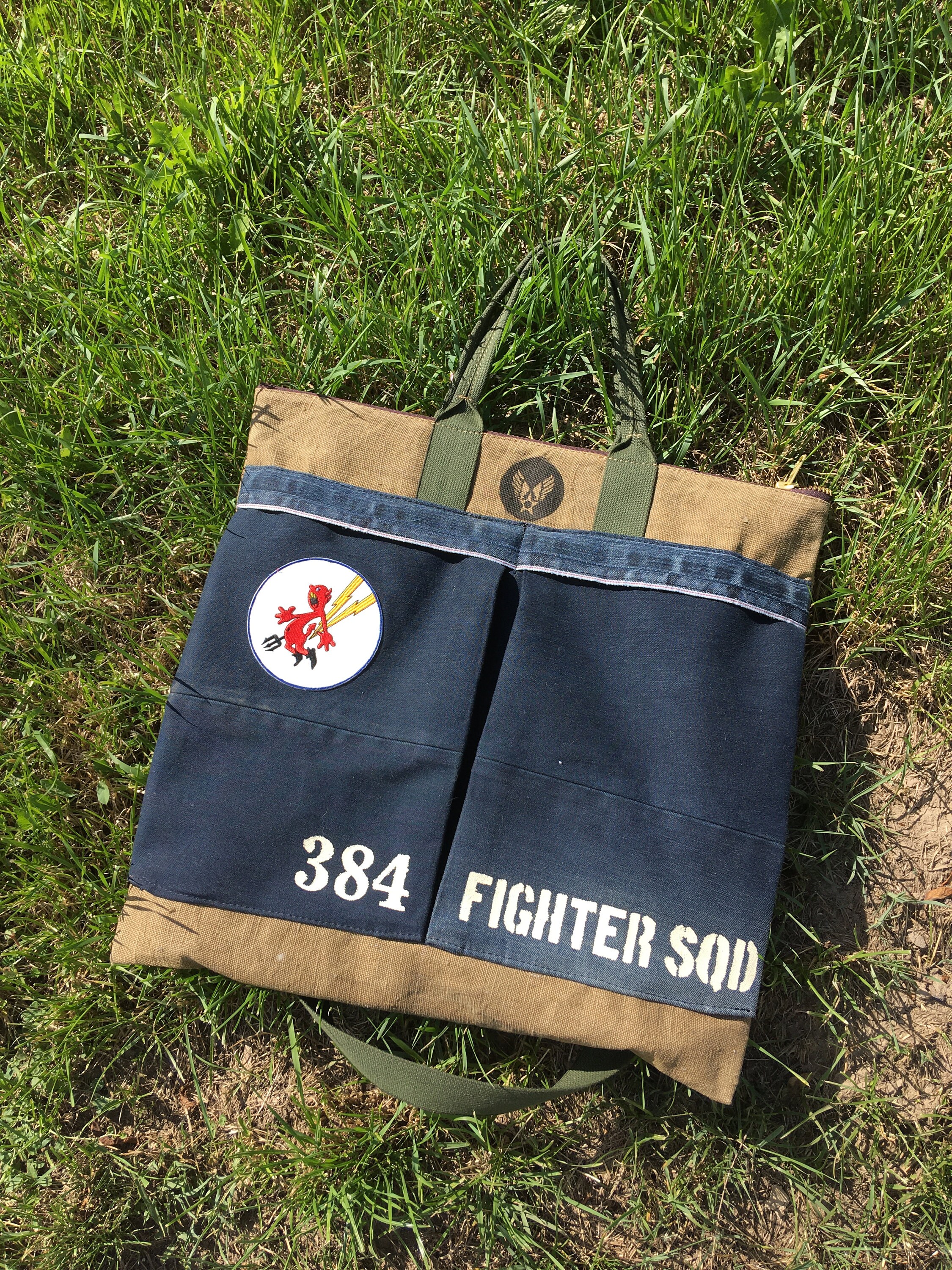 Vintage US Helmet Bag Selvedge Denim Lee, YKK, Canvas, USAAF