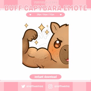 Emotka Capybara Twitch BUFF MUSCULAR | Emotes Discord słodkie zabawne napinanie gymbro mem kawaii uwu gryzoń zwierzę | niestandardowe zasoby streamera