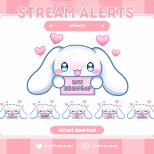 6 alertas animados de cachorrinhos fofos de pelúcia para Twitch | Emotes do Discord | Hello GIF com kawaii de canela e coração de pelúcia | Pacote de conjunto de streamer personalizado