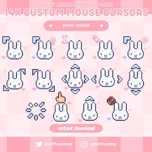 14 cursores de conejo pastel / SOLO WINDOWS / Cursores de ratón de conejo blanco personalizados animados / Punteros de ratón kawaii de 8 bits de píxeles / Cursores de PC lindos