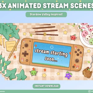3x Animated Stardew Valley Twitch Screens Overlays | Starting Soon Stream Brb Offline Ending | Cozy Cute Cottagecore Lofi Scenes Aesthetic