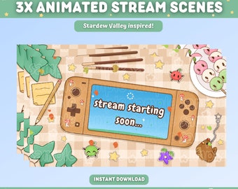3x Animated Stardew Valley Twitch Screens Overlays | Starting Soon Stream Brb Offline Ending | Cozy Cute Cottagecore Lofi Scenes Aesthetic