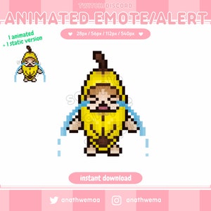 ANIMADO + ESTÁTICO Llorando Banana Cat Meme Twitch Emote / Alert / Discord Emotes / gif lindo gato divertido pixel 8 bit / Custom Streamer Set Pack