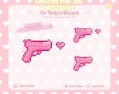 1 ANIMATED + 2 STATIC Pixel Art Pink Heart Gun | Twitch Emote | 8 Bit Sub Bit Badge Pastel | Discord Gamer Girl overlay Streamer cute kawaii