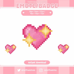 Pink Sparkle Heart / Twitch Emote Badge Cheer / Discord Emote / Pixel 8 Bit Sub Bit Pastel / Gamer Girl Stream overlay / Simpatico gioco kawaii