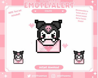 Animated Cute Plush Twitch Alert | Discord Emote | 8-Bit hello gif kawaii goth bunny kitty heart sparkles aesthetic Pixel Art | Streamer