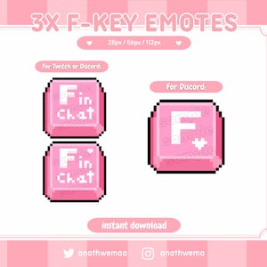 Roze F-toets | Twitch-emote | Pixel 8 Bit Sub Bit Badge Pastel | Discord-emote | Gamer Girl-overlay | Streamer juichen | schattig kawaii-gamen