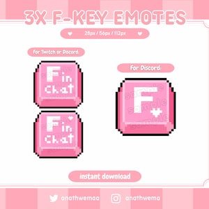 Pink F key | Twitch Emote | Pixel 8 Bit Sub Bit Badge Pastel | Discord Emote | Gamer Girl overlay | Streamer cheer | cute kawaii gaming