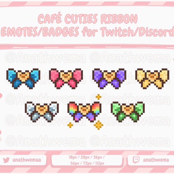 7x Cute Cafe Cuties Soraka Pixel Ribbon Twitch Emotes set 8-Bit Sub/Bit Badge League LoL kawaii art / Alert pack / Discord / Streamer Emotes