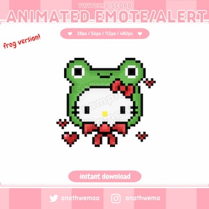 Animated Cute Plush Kitty Frog Emote | Twitch Discord Emotes | 8-Bit hello froggy gif kawaii heart 8 bit Pixel Art | Custom Streamer Alert
