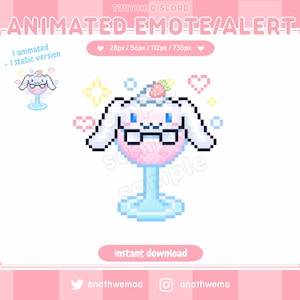 ANIMIERT + STATISCH Niedlicher Hase Plüsch Twitch Emote / Alarm | Discord-Emotes | Hallo Dessert Herz GIF Kawaii Welpe Pixel 8bit | Benutzerdefinierter Streamer