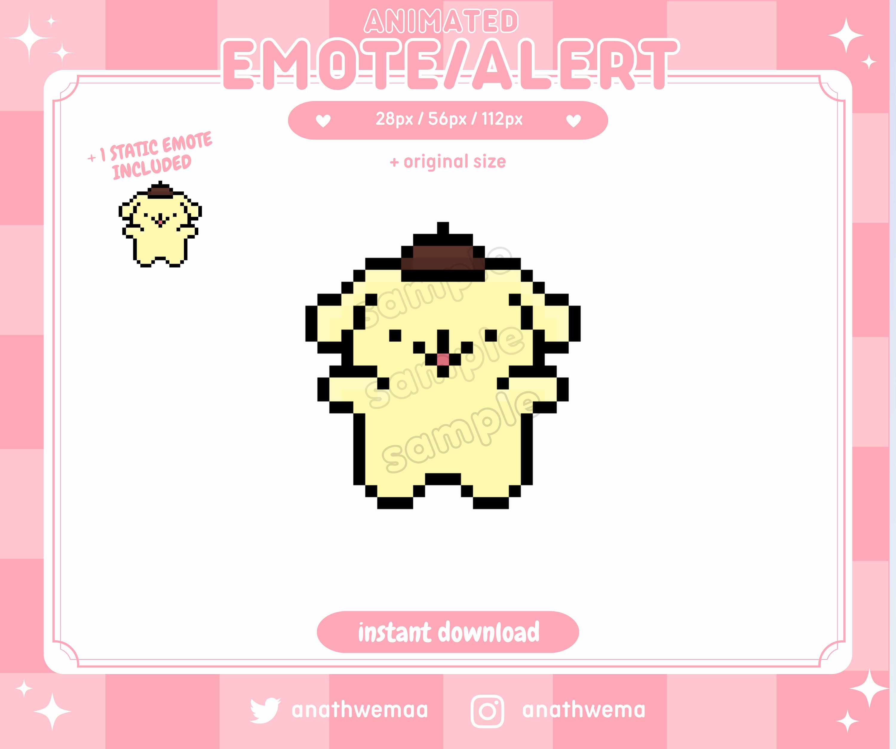 Animated Cute Dancing Plush Pom Emote | Twitch Discord Emotes | 8-Bit hello gif bear aesthetic kawaii heart Pixel Art Custom Streamer Alert
