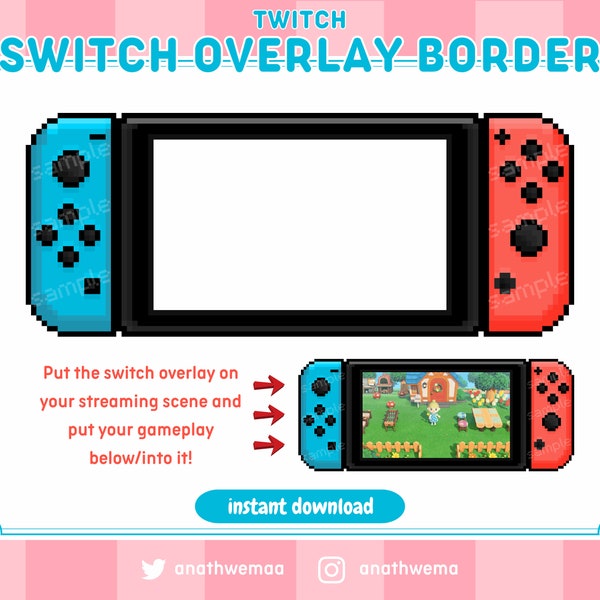 Switch Streaming Overlay for Twitch | Game Display / Webcam Frame | Streaming asset for OBS etc. | Pixel Art | Cute Kawaii 8 Bit ACNL Gamer