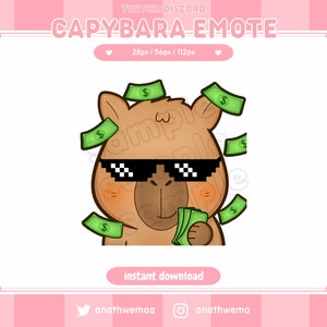 Emotka Capybara Twitch Cute Money Rain | Discord Emotes zabawny mem darowizna pluszowy kawaii gryzoń uwu zwierzę cyfrowe | niestandardowe zasoby streamera