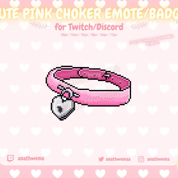 Cute Pink Choker Collar Twitch Emote / Channel Point | Kawaii Pixel 8 Bit Sub Bit Badge | Pastel Discord Emote | Gamer Girl Streamer overlay