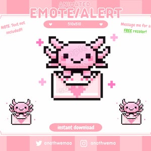 ANIMATED Axolotl Twitch Alert / Discord Emote | cute 8 bit plush gif kawaii heart vtuber uwu sparkles aesthetic Pixel Art | Custom Streamer