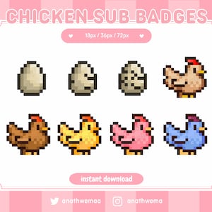 8x Stardew Valley Chicken Twitch Sub Bit Badges pack | Pixel 8 Bit Cute Discord hatching egg pink tier emotes | cottagecore gamer streamer