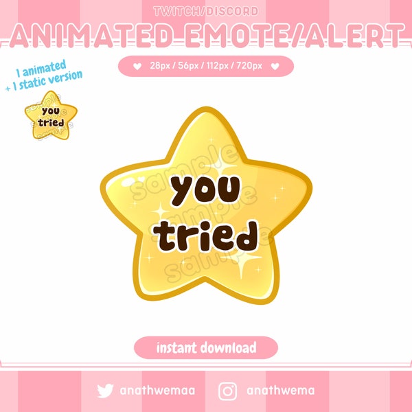 ANIMATED + STATIC You Tried Star Twitch Emote / Alert | Discord Emotes | Funny Meme Chat Gold Cute Kawaii f rip | Custom Streamer Set Pack