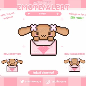 Geanimeerde schattige puppy pluche Twitch-waarschuwing | Onenigheid-emote | 8-Bit hallo gif kawaii bruin café konijntje kitty japan Moca esthetische Pixel Stream