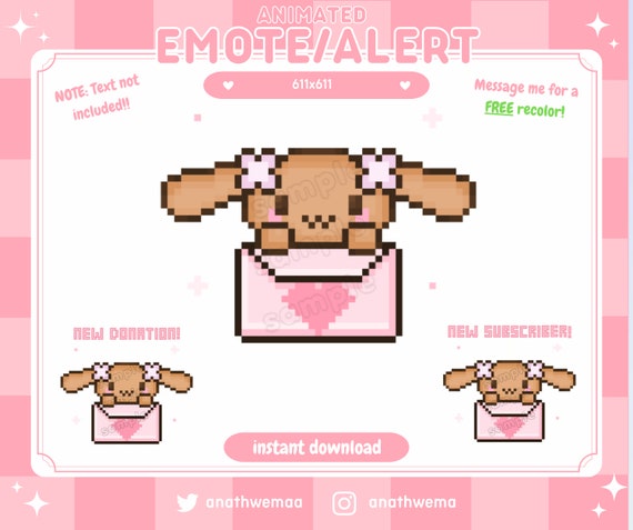 Animated Cute Puppy Plush Twitch Alert | Discord Emote | 8-Bit hello gif kawaii brown cafe bunny kitty japan Moca aesthetic Pixel Stream
