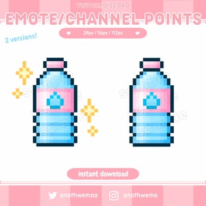 2x Cute HYDRATE / DRINK WATER bottle Twitch Emote / Channel Points | Pixel 8 Bit Discord cute chat Overlay Streamer assets | kawaii vtuber